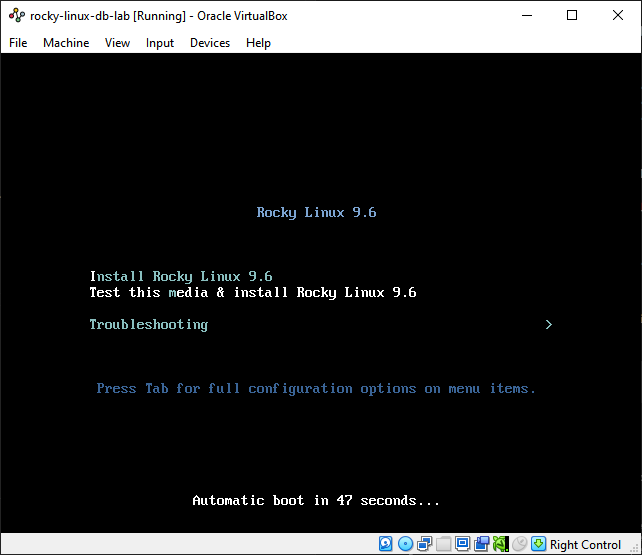Rocky Linux 9.6 Boot Menu