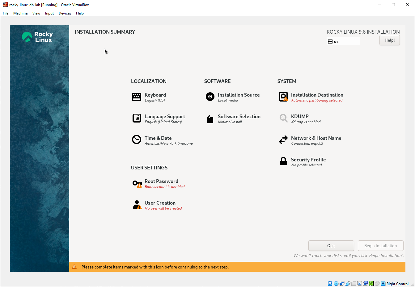 Rocky Linux 9.6 Installation Summary
